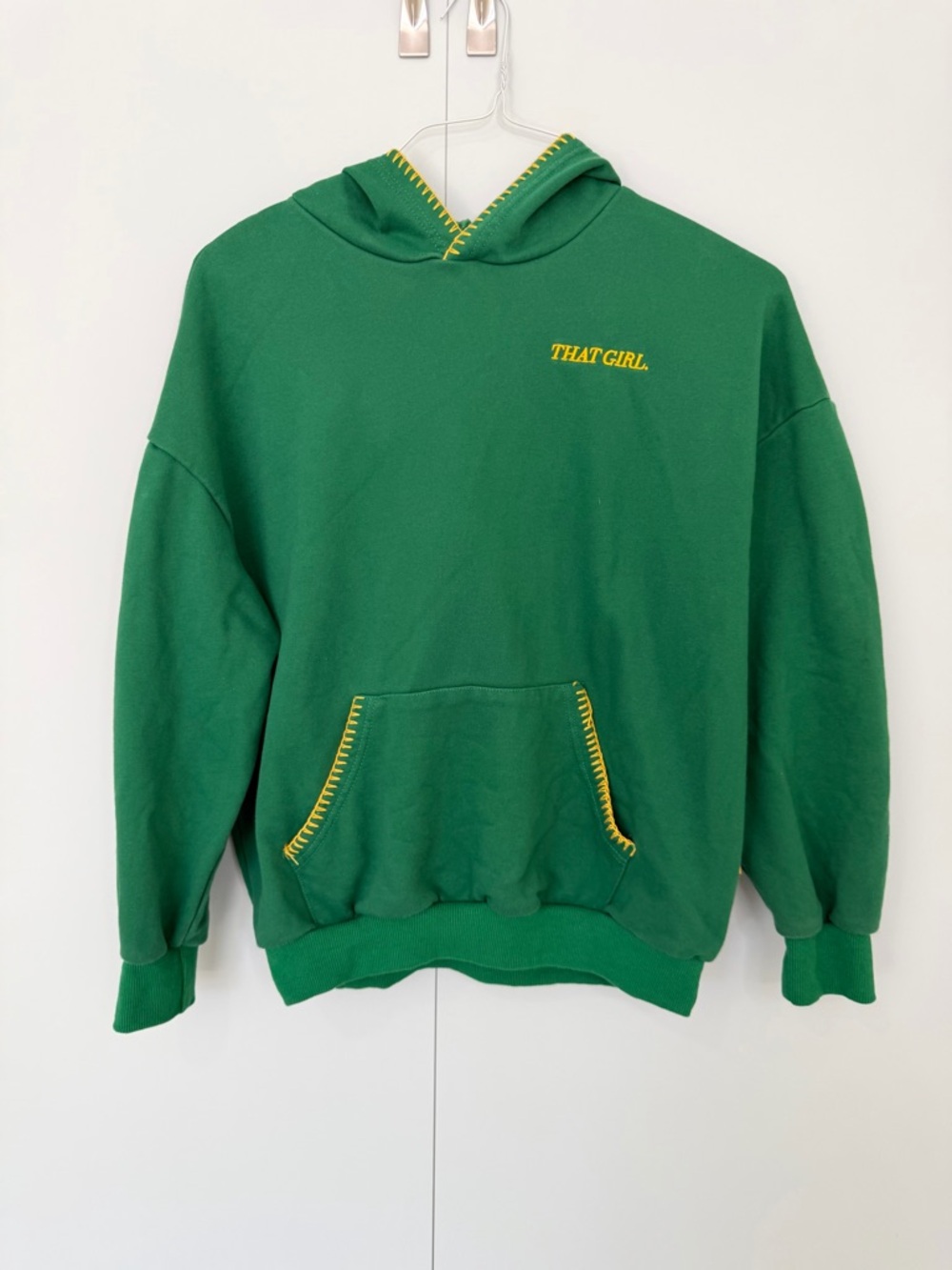 MINAA MONROE “That Girl” Long Sleeve Stitched Hoodie in Green Yellow MM5728
